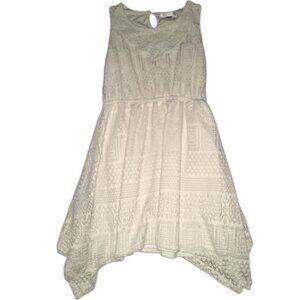 Xhilaration Cream Lace Asymmetrical Dress Handkerchief Hem Boho Girls Size L/12